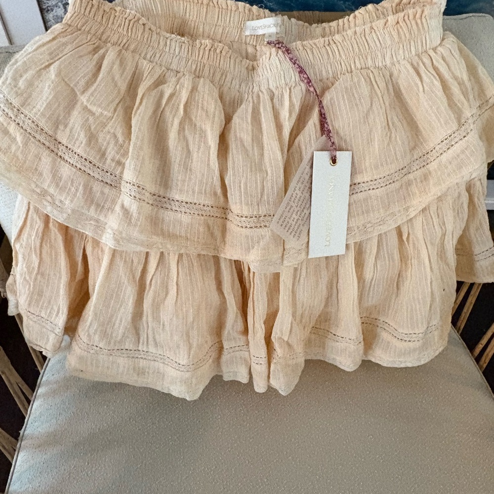 LoveShackFancy Ruffle Mini Skirt in Sun Tan Glow NWT